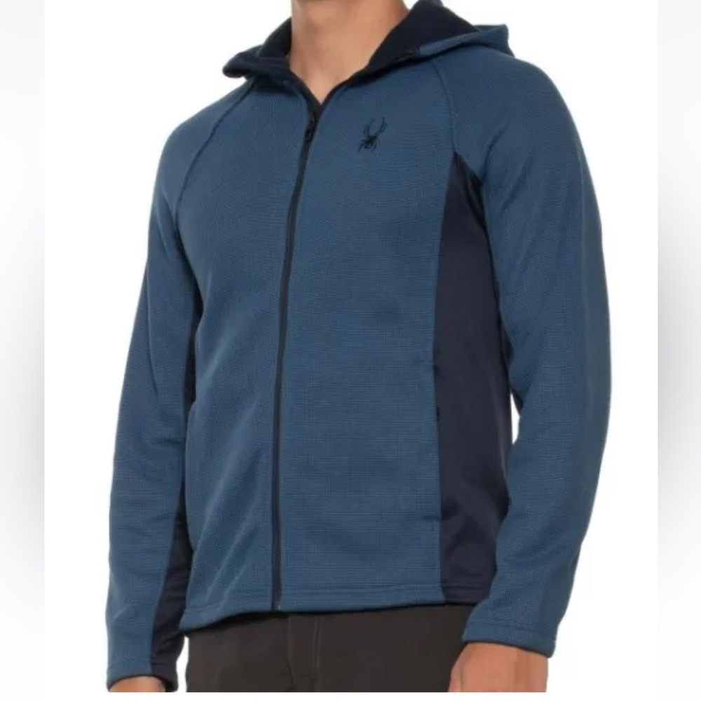 Spyder Men’s Marlin Black & Blue Full Zip Up Hooded Jacket Size Medium